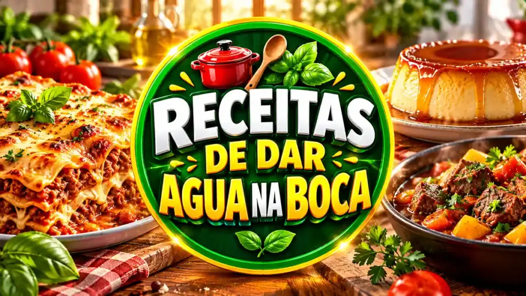 Ilustração editorial do tema Receitas de Dar Água na Boca com pratos caseiros em ambiente de cozinha