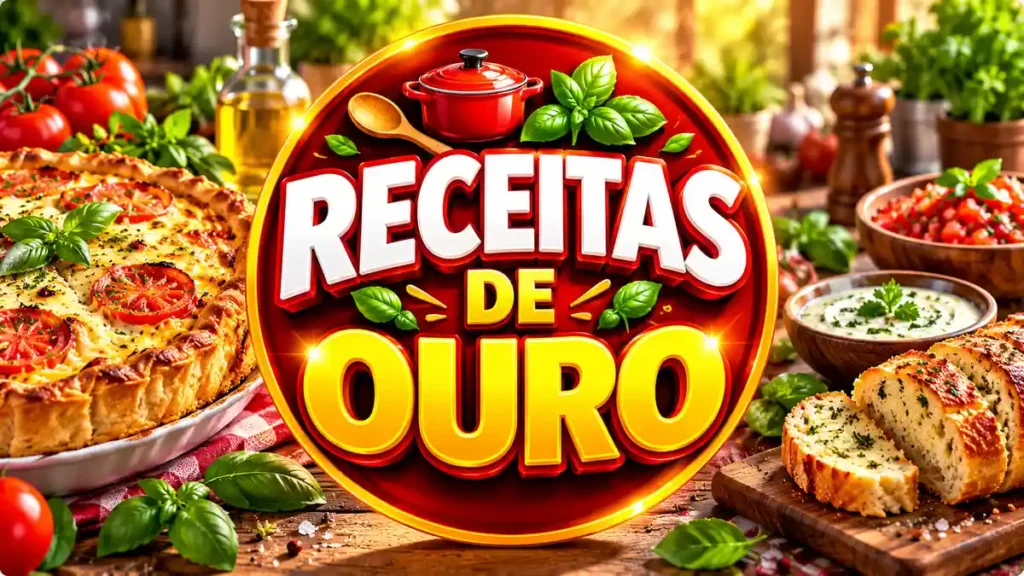 Ilustração editorial do tema Receitas de Ouro com pratos caseiros em ambiente de cozinha