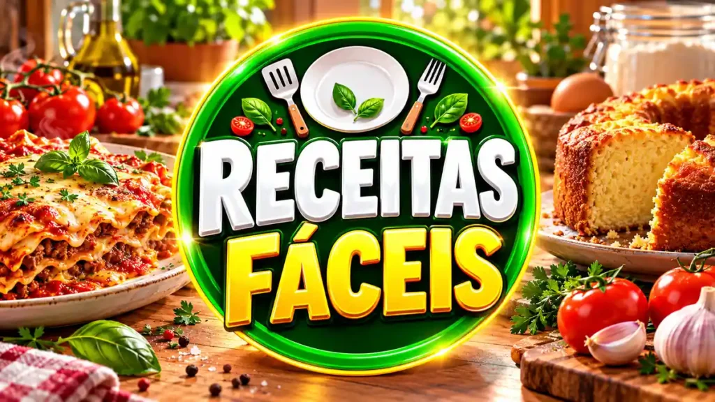 Ilustração editorial do tema Receitas Fáceis com pratos caseiros em ambiente de cozinha