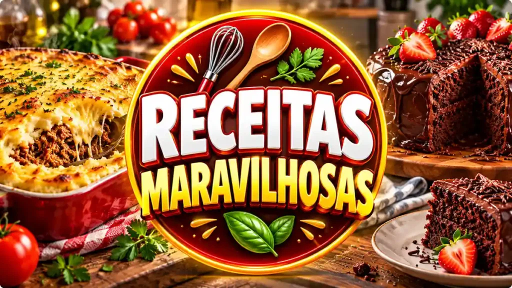 Ilustração editorial do tema Receitas Maravilhosas com pratos caseiros em ambiente de cozinha