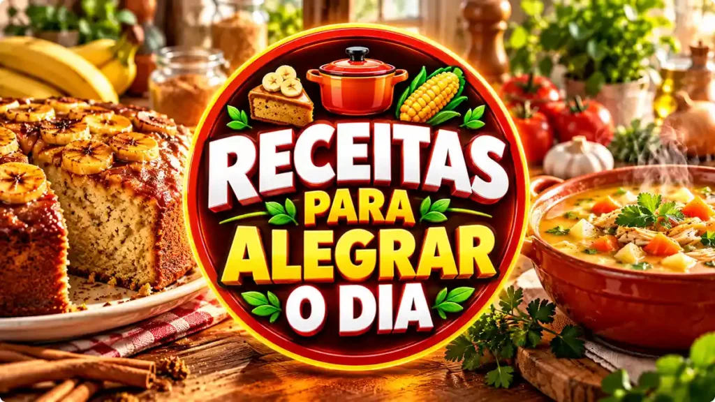 Ilustração editorial do tema Receitas para Alegrar o Dia com pratos caseiros em ambiente de cozinha