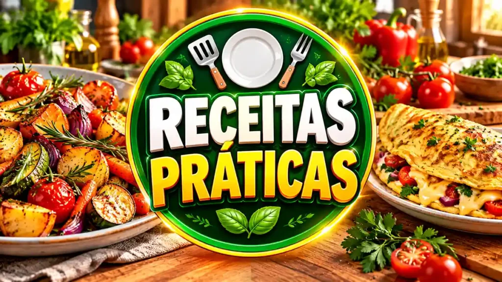 Ilustração editorial do tema Receitas Práticas com pratos caseiros em ambiente de cozinha