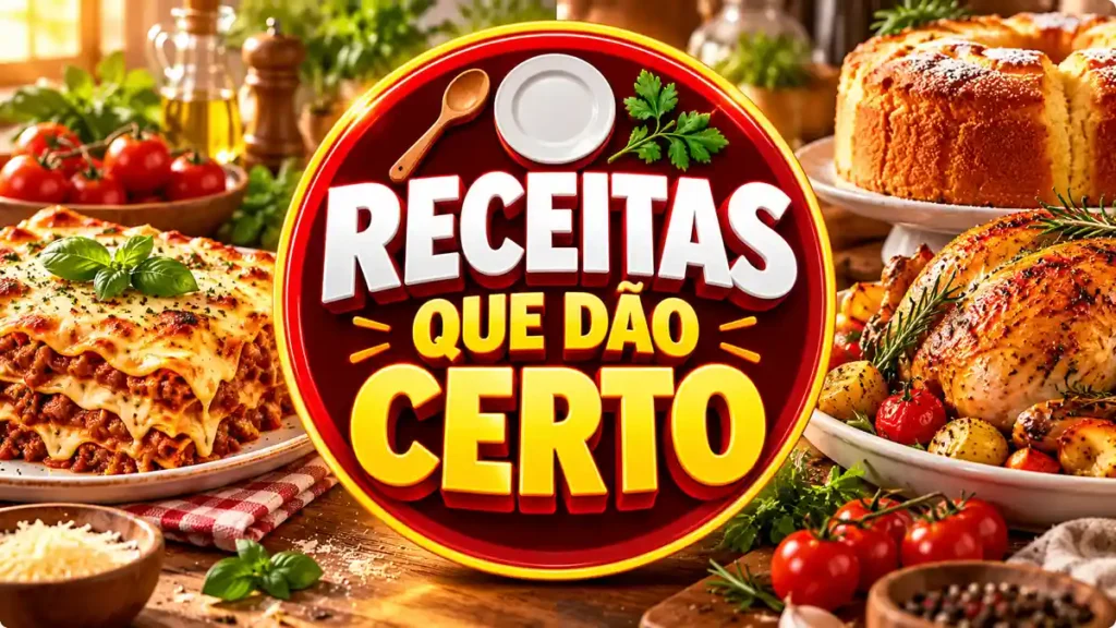 Ilustração editorial do tema Receitas Que Dão Certo com pratos caseiros em ambiente de cozinha