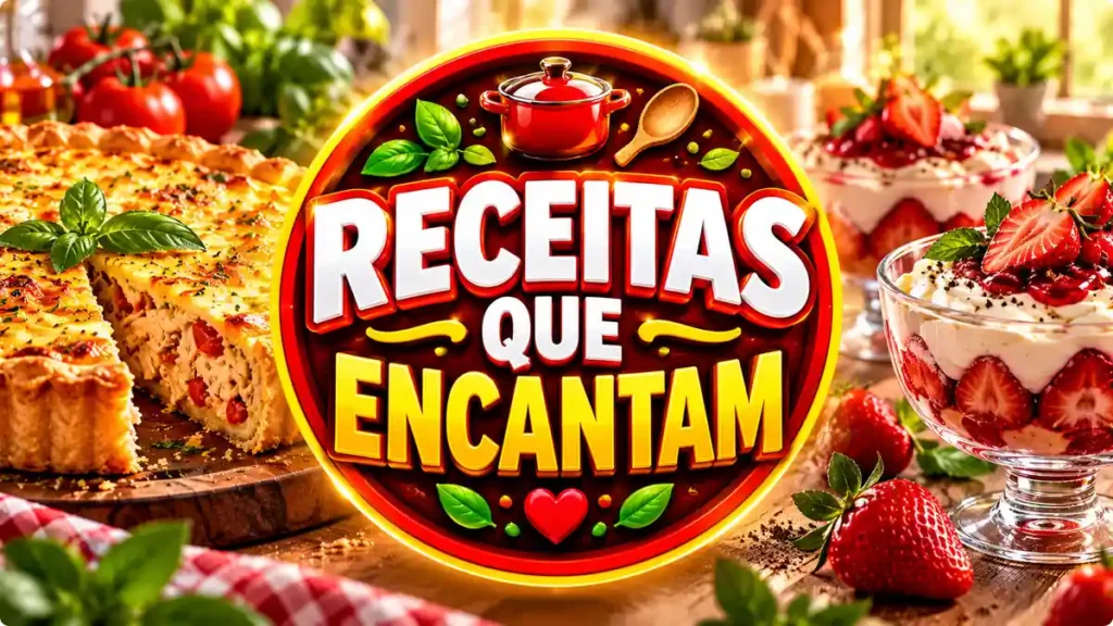 Ilustração editorial do tema Receitas que Encantam com pratos caseiros em ambiente de cozinha