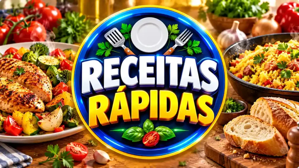 Ilustração editorial do tema Receitas Rápidas com pratos caseiros em ambiente de cozinha