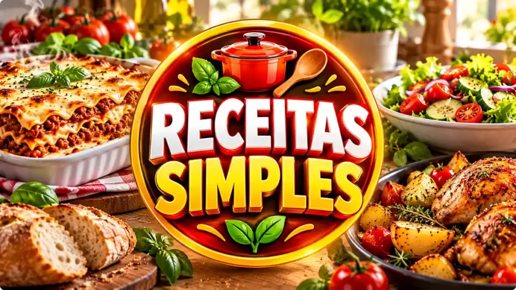 Ilustração editorial do tema Receitas Simples com pratos caseiros em ambiente de cozinha