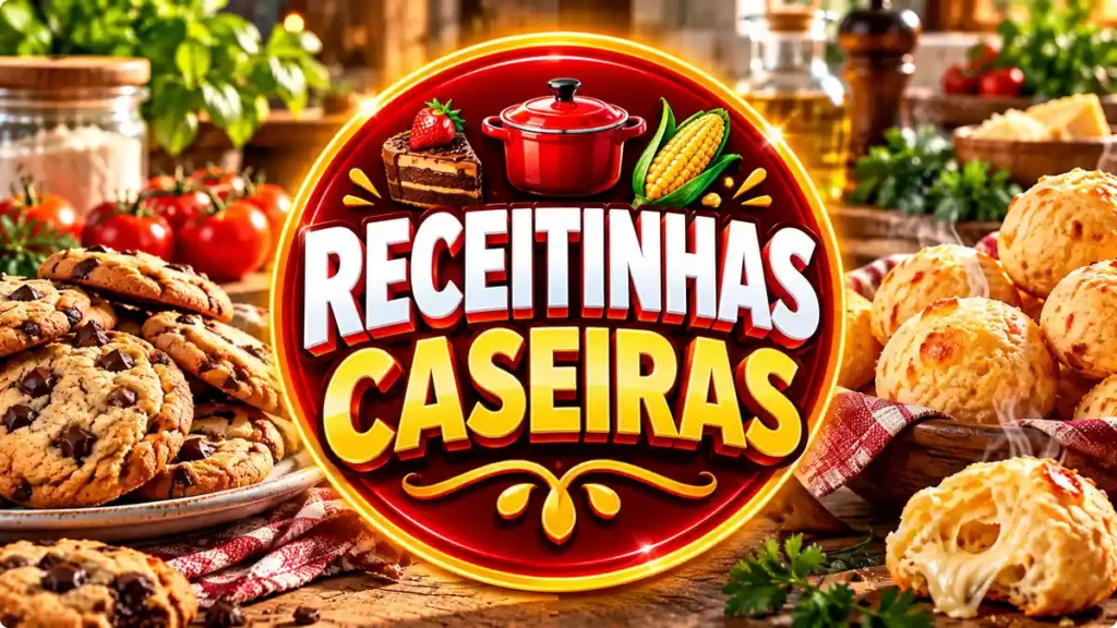 Ilustração editorial do tema Receitinhas Caseiras com pratos caseiros em ambiente de cozinha