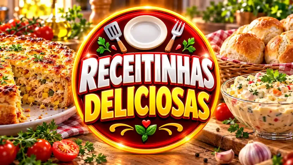 Ilustração editorial do tema Receitinhas Deliciosas com pratos caseiros em ambiente de cozinha