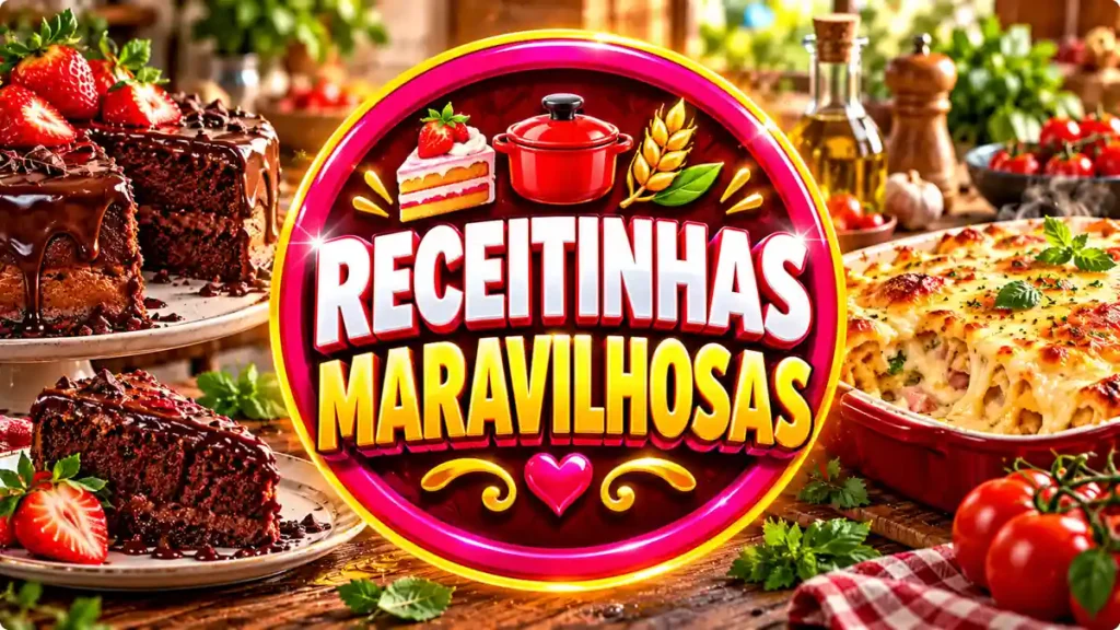 Ilustração editorial do tema Receitinhas Maravilhosas com pratos caseiros em ambiente de cozinha