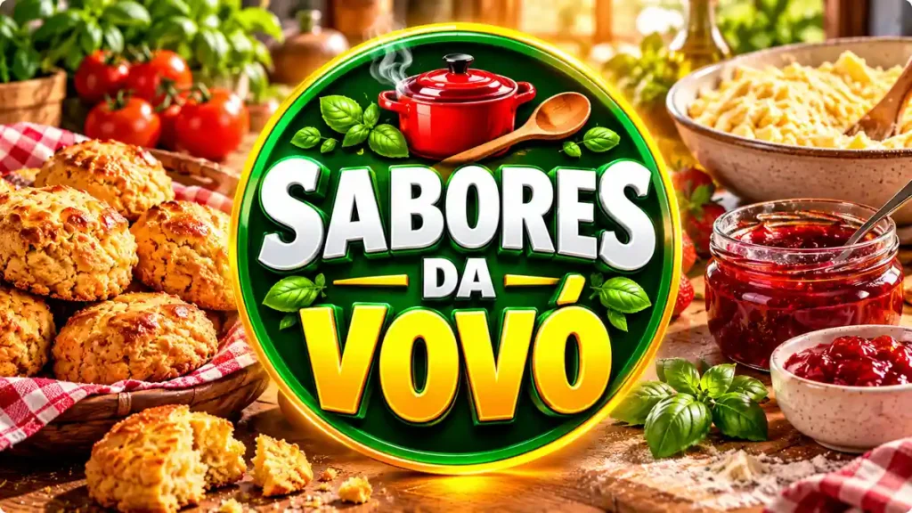 Ilustração editorial do tema Sabores da Vovó com pratos caseiros em ambiente de cozinha