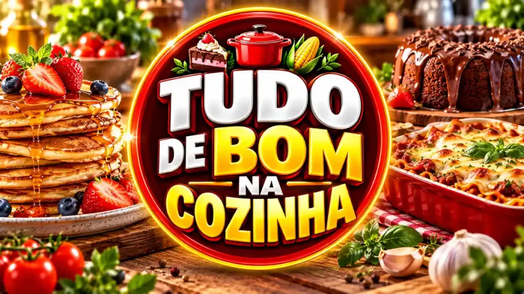 Ilustração editorial do tema Tudo de Bom na Cozinha com pratos caseiros em ambiente de cozinha